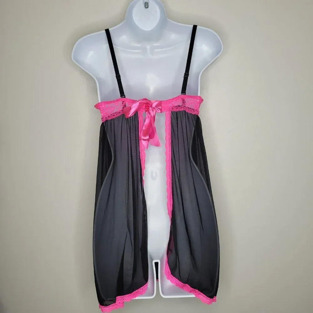 Native Intimates pink black semi sheer lace ruffle bimbocore scene queen bra 36b